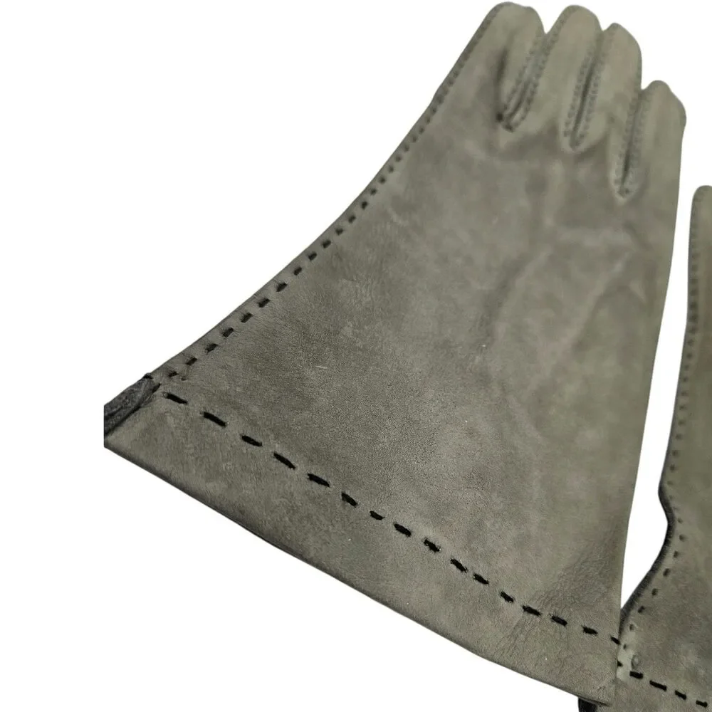 Vintage Gray Suede Driving Gloves Split Back Seam Stitching Detail Like New
